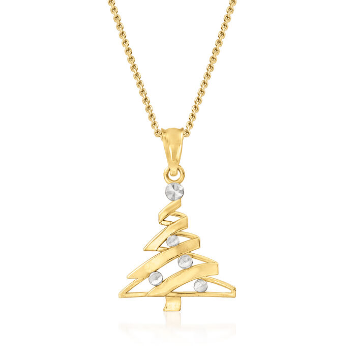 14kt Two-Tone Gold Ribbon-Style Christmas Tree Pendant Necklace