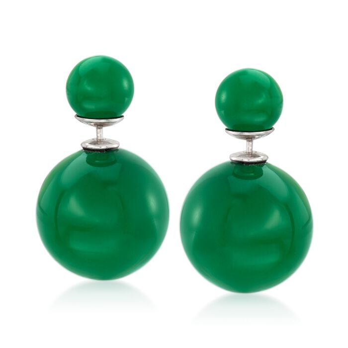 Green Simulated Chalcedony Front-Back Earrings in Sterling Silver