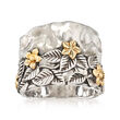 Leaves and Flowers Ring in Sterling Silver and 14kt Yellow Gold