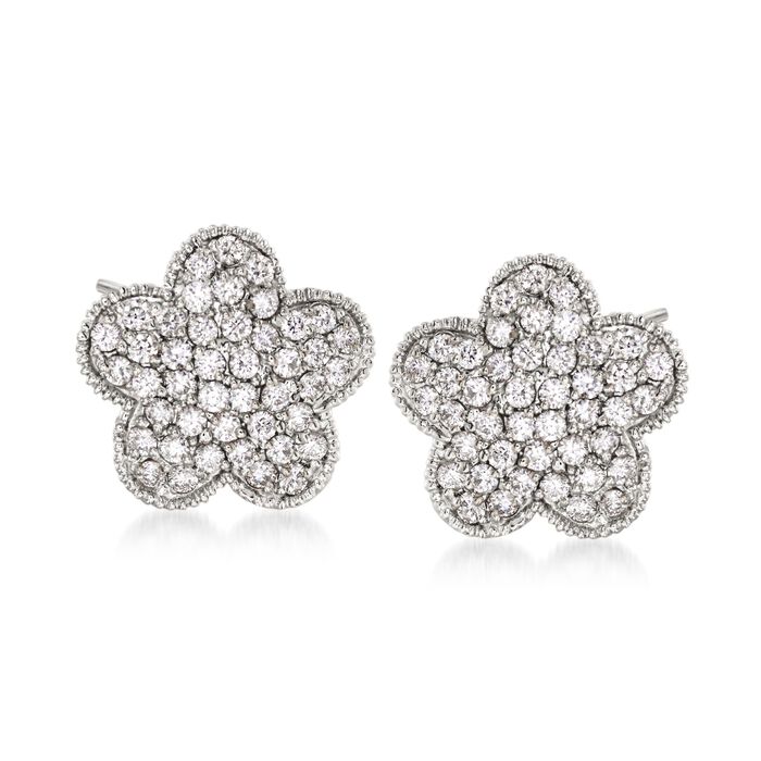 .79 ct. t.w. Diamond Flower Stud Earrings in 14kt White Gold
