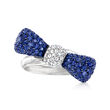 C. 2000 Vintage .94 ct. t.w. Sapphire and .17 ct. t.w. Diamond Bow Ring in 18kt White Gold