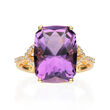 8.50 Carat Amethyst and .13 ct. t.w. Diamond Ring in 14kt Yellow Gold