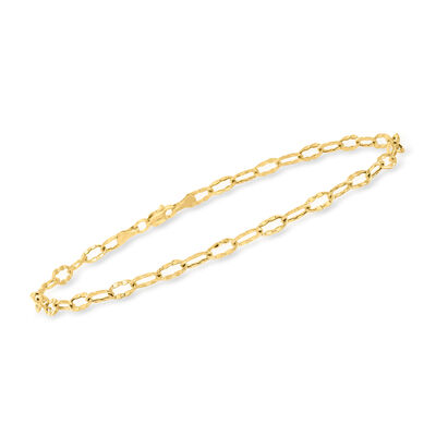 14kt Yellow Gold Crimped Cable-Link Anklet