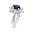 C. 1990 Vintage 1.23 Carat Sapphire Ring with 1.20 ct. t.w. Diamonds in Platinum