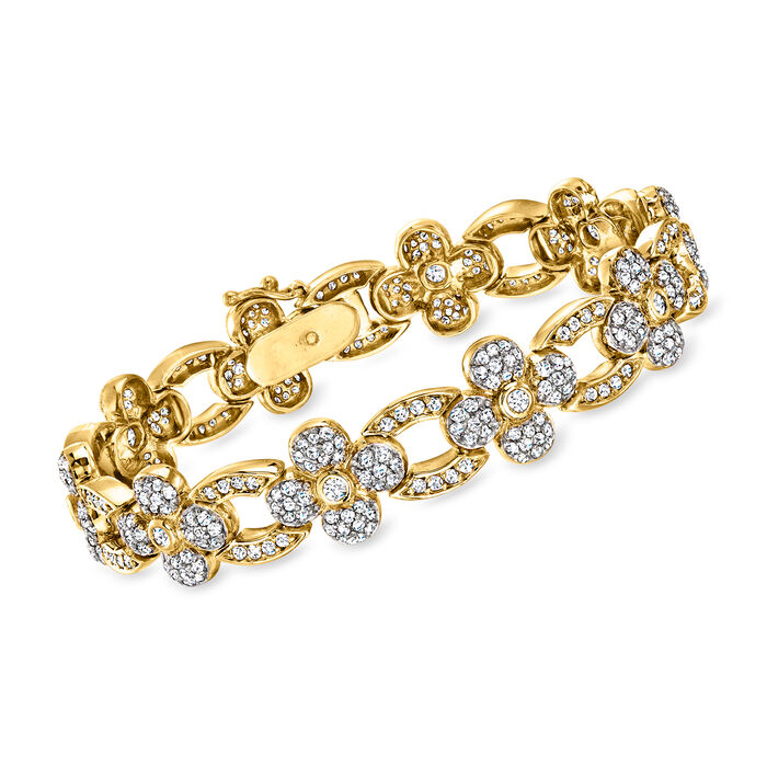 C. 1990 Vintage 4.00 ct. t.w. Diamond Floral Bracelet in 14kt Yellow Gold
