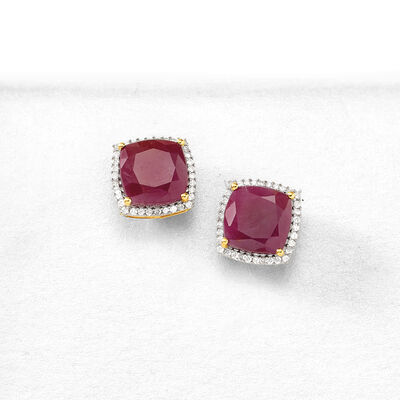 7.60 ct. t.w. Ruby and .23 ct. t.w. Diamond Stud Earrings in 14kt Yellow Gold