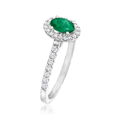 .50 Carat Emerald and .29 ct. t.w. Diamond Halo Ring in 18kt White Gold