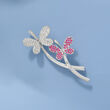 C. 1980 Vintage .62 ct. t.w. Ruby and .74 ct. t.w. Diamond Butterfly Pin/Pendant in 18kt White Gold