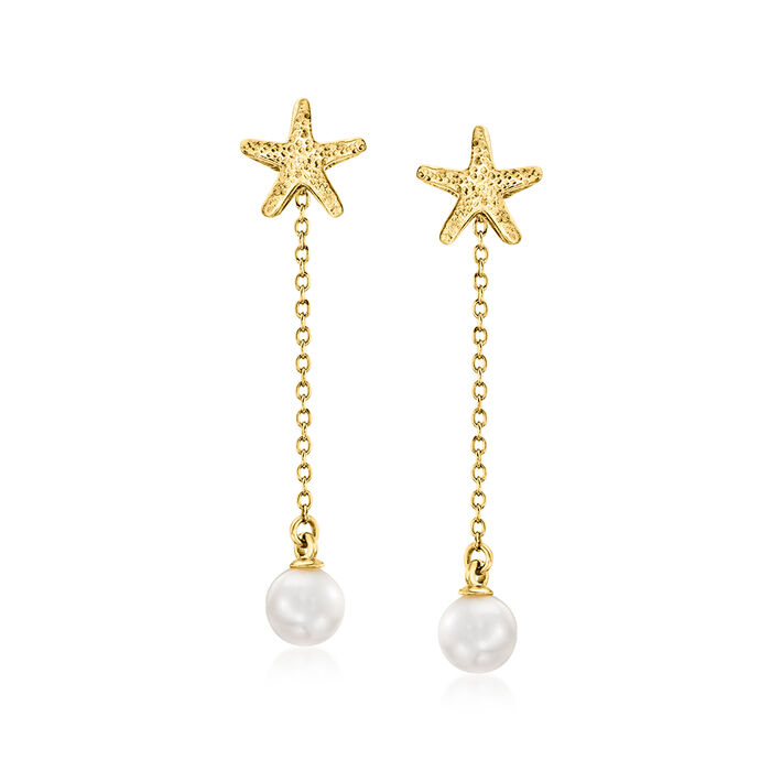 5.5-6mm Cultured Pearl and 18kt Gold Over Sterling Starfish Drop Earrings