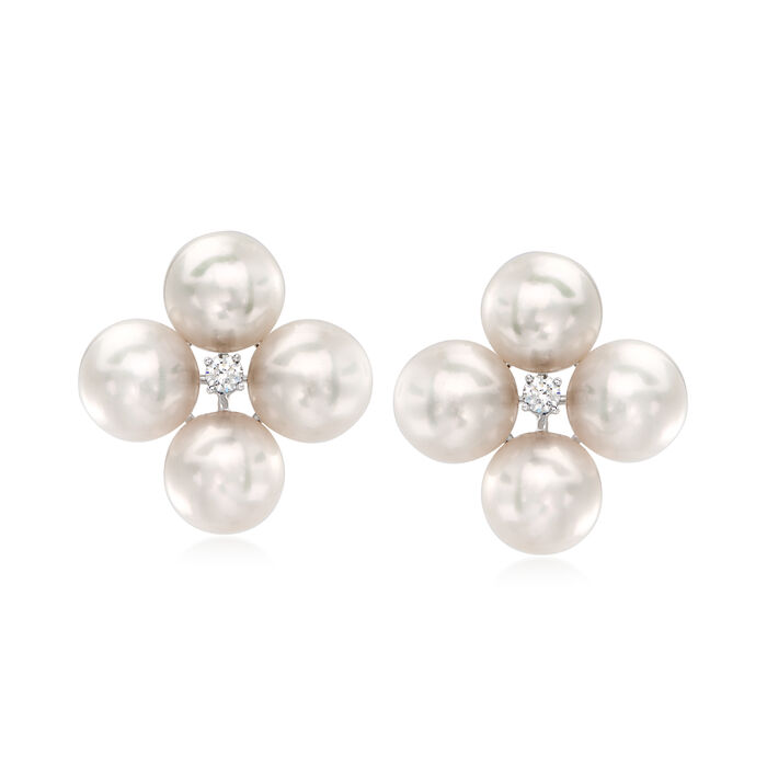 9-9.5mm Cultured Pearl and .16 ct. t.w. Diamond Earrings in 14kt White Gold