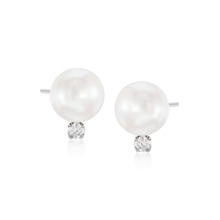 6-6.5mm Cultured Akoya Pearl and Diamond Accent Earrings in 14kt White Gold
