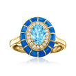 1.10 ct. t.w. Swiss Blue and White Topaz Ring with Blue Enamel in 18kt Gold Over Sterling