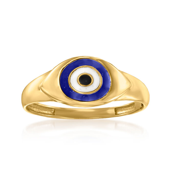 10kt Yellow Gold Evil Eye Ring with Multicolored Enamel