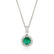 .40 Carat Emerald and .10 ct. t.w. Diamond Pendant Necklace in 14kt White Gold