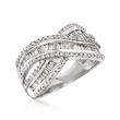 1.00 ct. t.w. Round and Baguette Diamond Crisscross Ring in 14kt White Gold