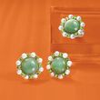 16mm Jade and 4-4.5mm Cultured Pearl Earrings with Peridot in Sterling Silver