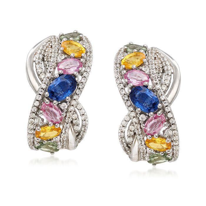 5.20 ct. t.w. Multicolored Sapphire and 2.06 ct. t.w. White Zircon Earrings in Sterling Silver