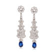 C. 1980 Vintage 2.30 ct. t.w. Sapphire and 1.60 ct. t.w. Diamond Drop Earrings in 18kt White Gold