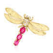 C. 1980 Vintage 2.12 ct. t.w. Pink Tourmaline and .20 ct. t.w. Diamond Dragonfly Pin in 18kt Yellow Gold
