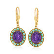 Turquoise and 5.00 ct. t.w. Amethyst Drop Earrings in 18kt Gold Over Sterling