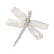 6x20mm Cultured Pearl and .20 ct. t.w. CZ Dragonfly Pin/Pendant in Sterling Silver