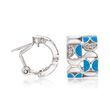 Belle Etoile &quot;Demiluna&quot; Aqua and White Enamel and .15 ct. t.w. CZ Hoop Earrings in Sterling Silver