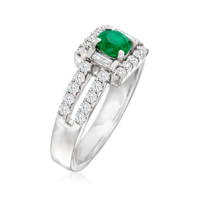 .50 Carat Emerald Ring with .80 ct. t.w. Diamonds in 18kt White Gold