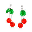 Italian Multicolored Murano Glass Cherry Drop Earrings in Sterling Silver