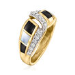 C. 1990 Vintage Asch Grossbardt Onyx, Mother-of-Pearl and .45 ct. t.w. Diamond Ring in 14kt Yellow Gold