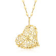 Italian 14kt Yellow Gold Floral Lace Heart Pendant Necklace