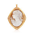 C. 1970 Vintage Pink Shell Cameo and .50 ct. t.w. Diamond Pin/Pendant in 18kt Yellow Gold