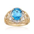 2.80 Carat Blue Topaz and .17 ct. t.w. Diamond Scalloped Ring in 14kt Yellow Gold