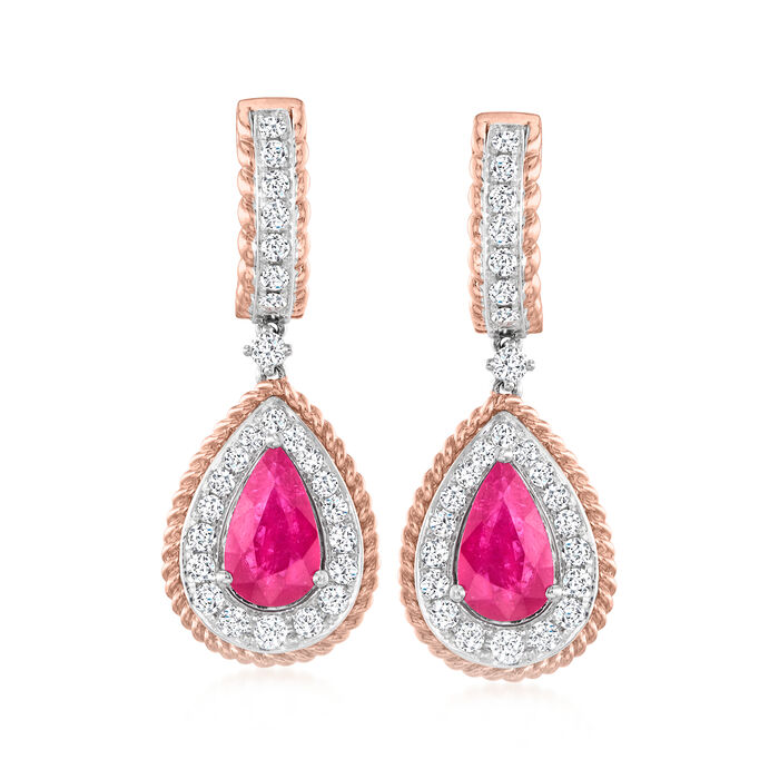 2.80 ct. t.w. Ruby Drop Earrings with 1.00 ct. t.w. Diamonds in 14kt Two-Tone Gold