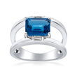 6.00 Carat London Blue Topaz Open-Space Ring with White Topaz Accents in Sterling Silver