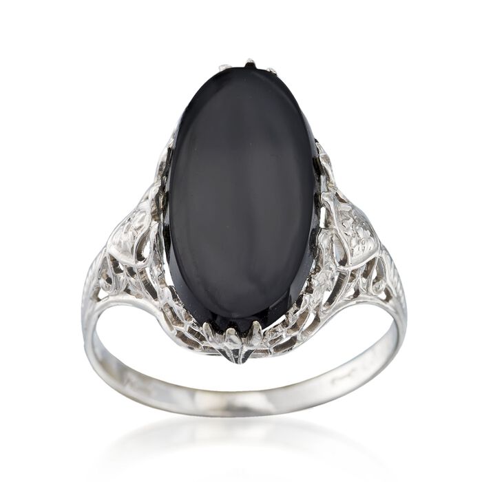 C. 1950 Vintage Black Onyx Ring in 14kt White Gold