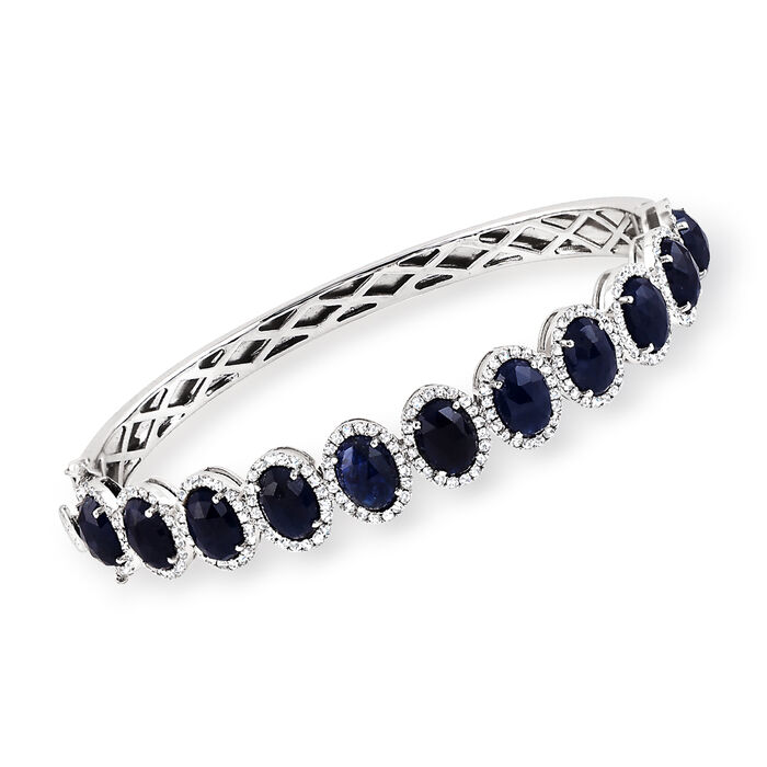 11.00 ct. t.w. Sapphire and 1.15 ct. t.w. Diamond Bangle Bracelet in 14kt White Gold