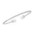 Charles Garnier 5.5-6mm Cultured Pearl Cuff Bracelet in Sterling Silver with CZ Accents