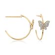 .16 ct. t.w. Diamond Butterfly C-Hoop Earrings in 14kt Yellow Gold