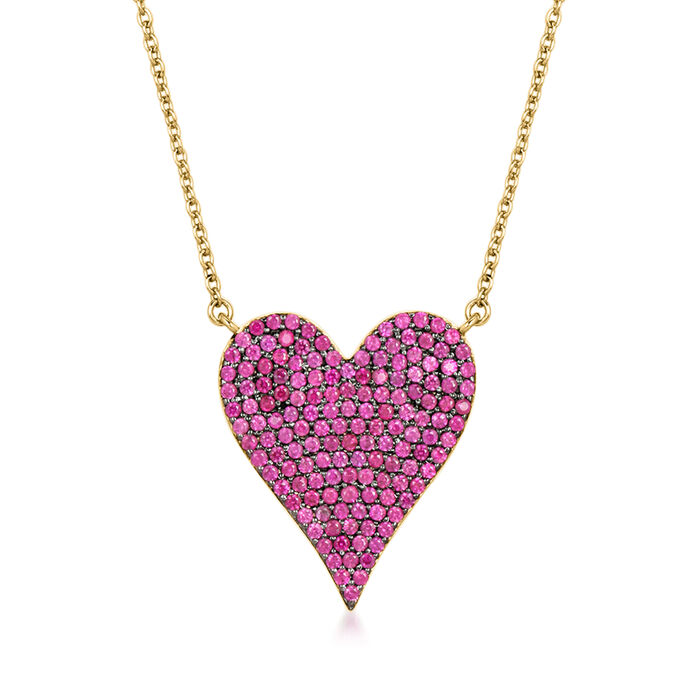 1.40 ct. t.w. Ruby and .64 ct. t.w. Diamond Reversible Heart Necklace in 14kt Yellow Gold