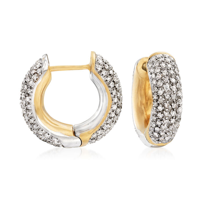 C. 1990 Vintage 2.80 ct. t.w. Pave Diamond Hoop Earrings in 14kt Two-Tone Gold