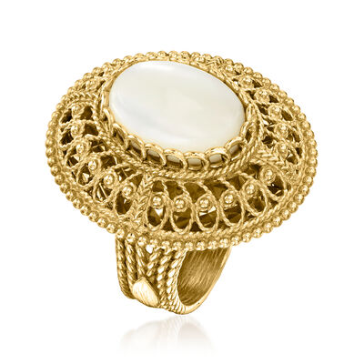Mother-of-Pearl Filigree Ring in 18kt Gold Over Sterling