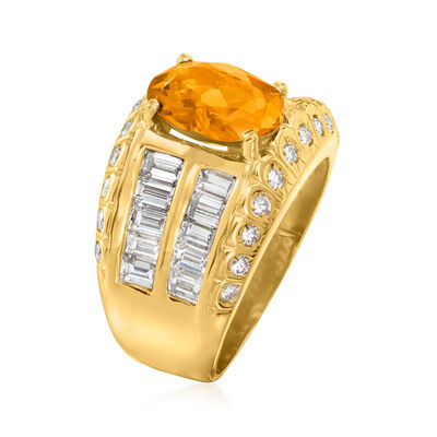 C. 1980 Vintage 2.35 Carat Citrine Ring with 2.32 ct. t.w. Diamonds in 18kt Yellow Gold