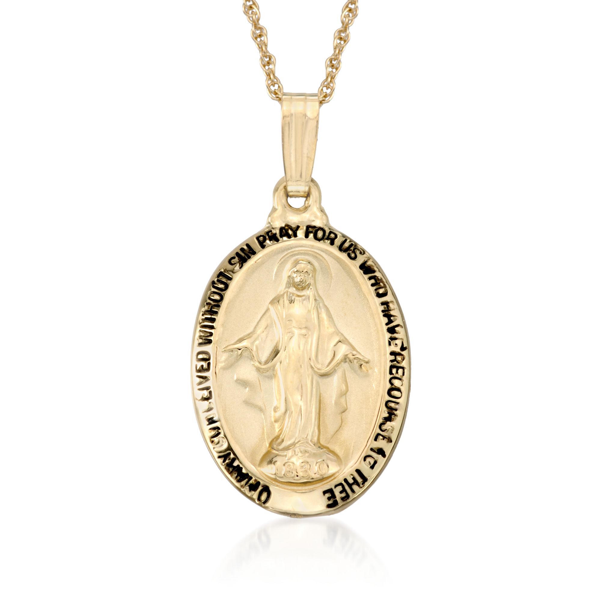 14kt Yellow Gold Mary Miraculous Medal Necklace | Ross-Simons