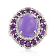 Lavender Jade and 1.00 ct. t.w. Amethyst Ring with .50 ct. t.w. White Topaz in Sterling Silver