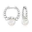 Gabriel Designs 8-8.5mm Cultured Pearl Bead Hoop Earrings in Sterling Silver