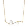 4-8.5mm Cultured Pearl Curved Bar Necklace with Diamond Accents in 14kt Gold