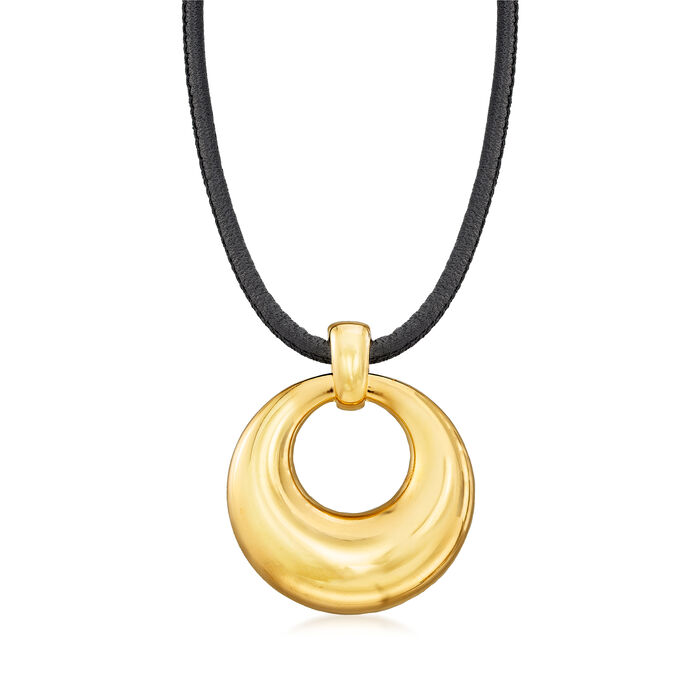 Italian Andiamo 14kt Yellow Gold Over Resin Pendant Necklace with Leather Cord