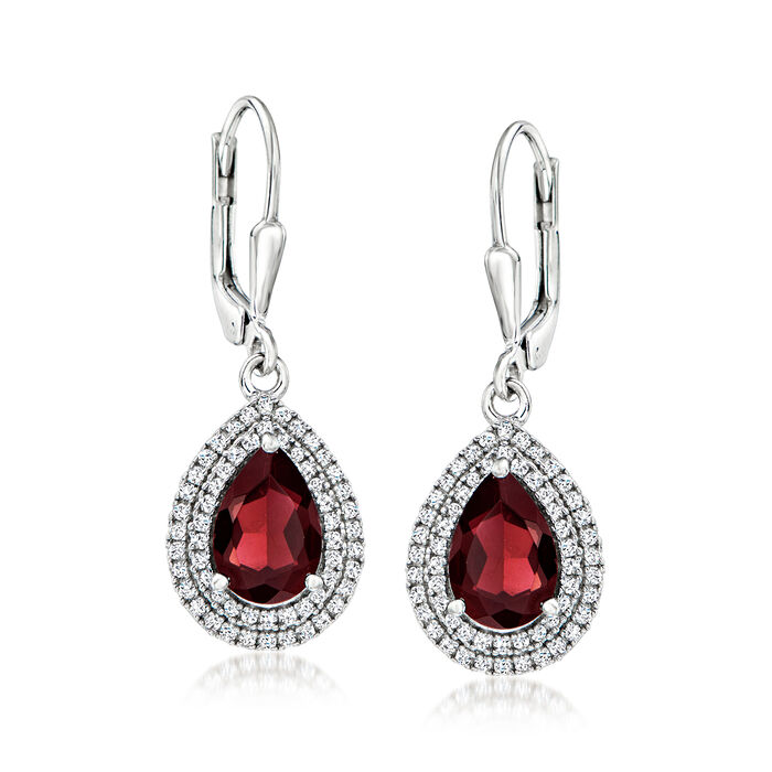 2.50 ct. t.w. Garnet and .46 ct. t.w. Diamond Drop Earrings in Sterling Silver
