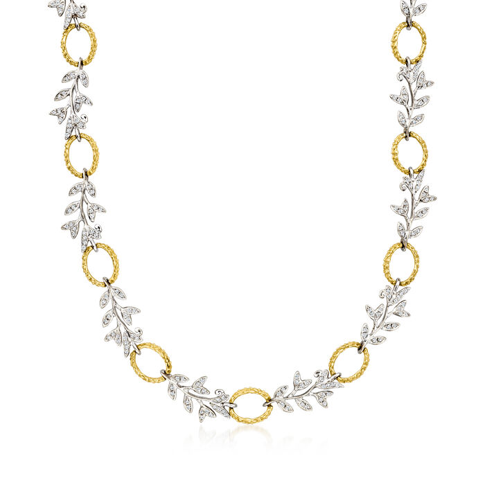 C. 1990 Vintage 2.50 ct. t.w. Diamond Branch and Oval-Link Necklace in 18kt Two-Tone Gold