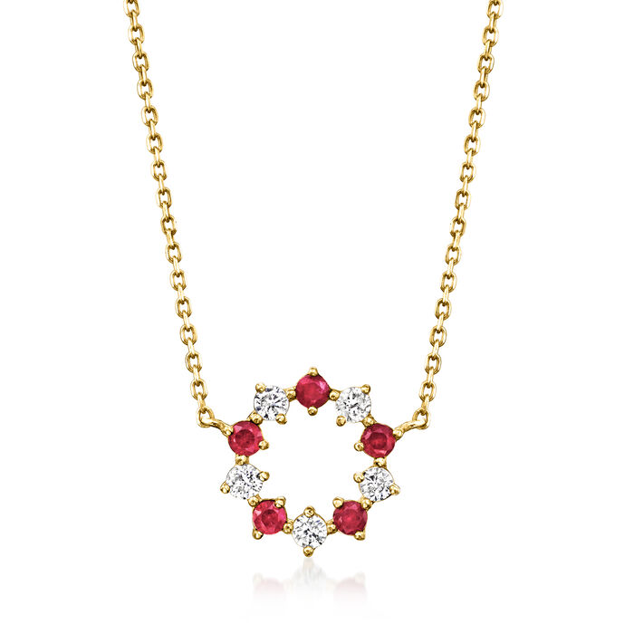 .12 ct. t.w. Diamond and .10 ct. t.w. Ruby Circle Necklace in 14kt Yellow Gold